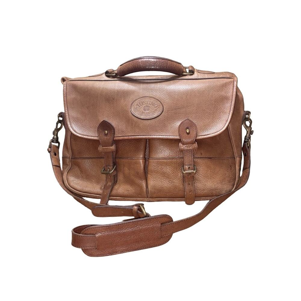 Tusting Handcrafted in England Brown Leather Briefcase Business Messenger Bag
